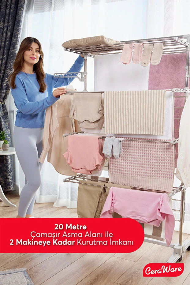 Home S4 Premium 4 Katlı Çamaşırlık Made in Korea Tam Katlanır Tekerlekli Çamaşır Kurutmalık